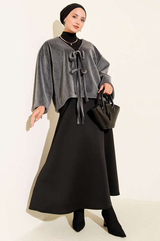 Basic Rope Detailed Bearded Jacket Gray