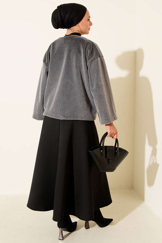 Basic Rope Detailed Bearded Jacket Gray