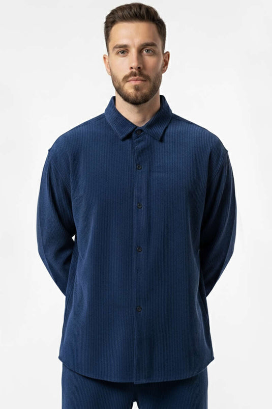 Basic Velvet Herrenhemd Indigo