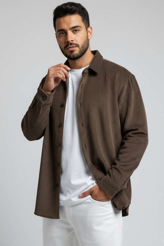 Basic Velvet Men's Shirt, Brown