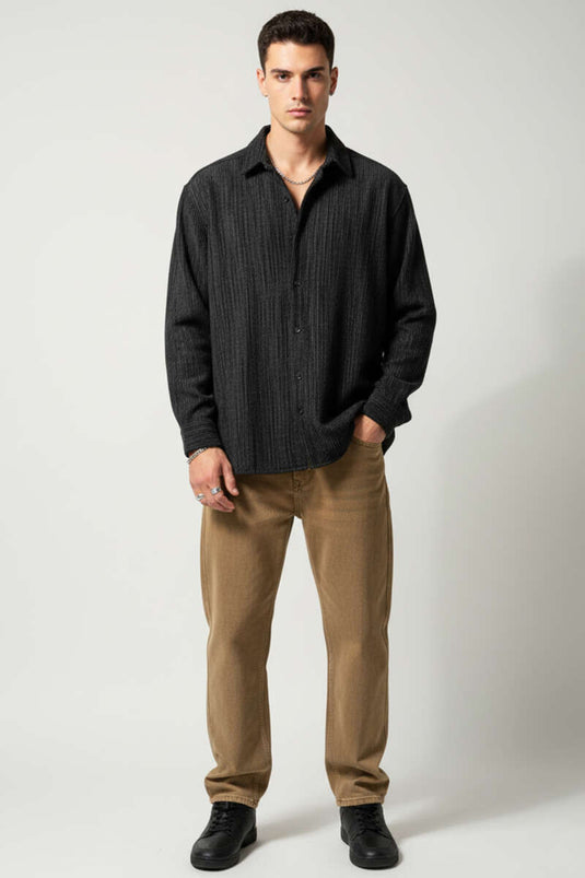 Chemise noire basique en velours pour homme