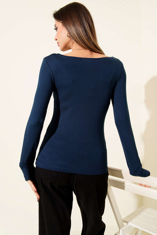 Basic Boat Neck Blouse Indigo