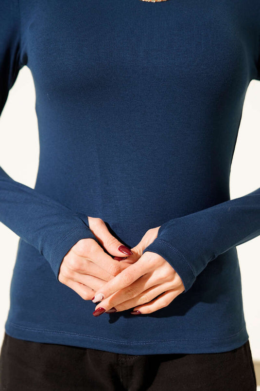 Basic Boat Neck Blouse Indigo