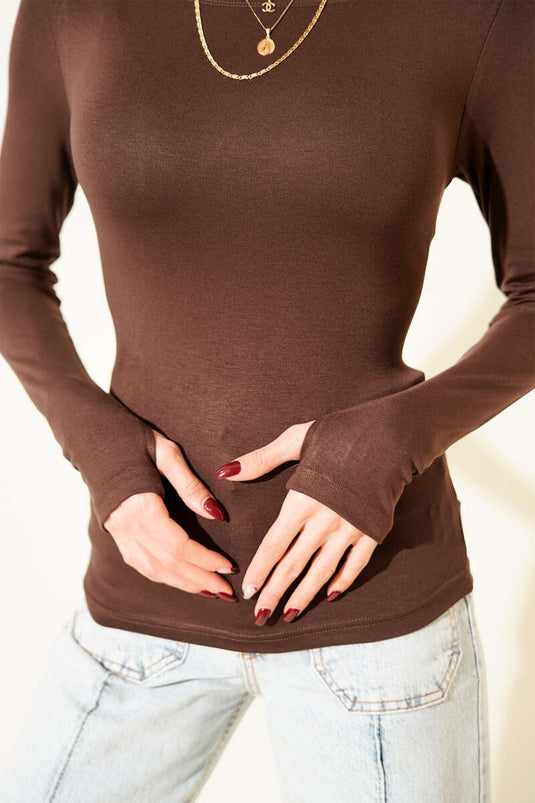 Basic Boat Neck Blouse, Brown