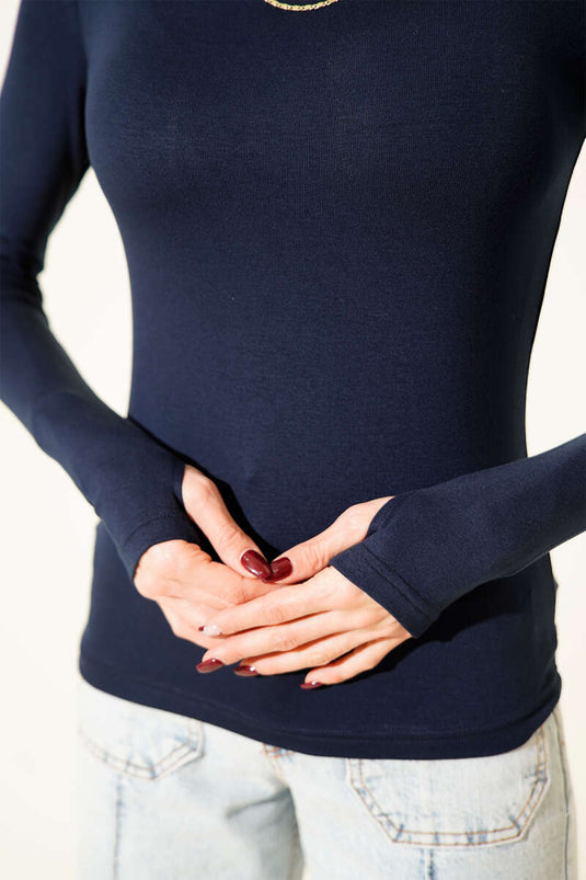 Basic Boat Neck Blouse Navy Blue