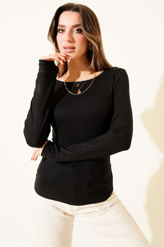 Basic Boat Neck Blouse Black