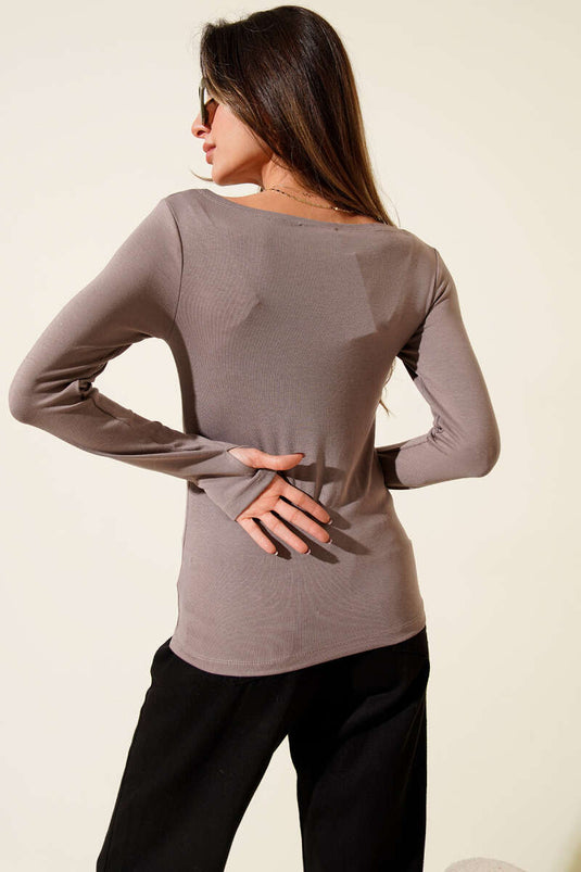 Basic Boat Neck Blouse, Mink