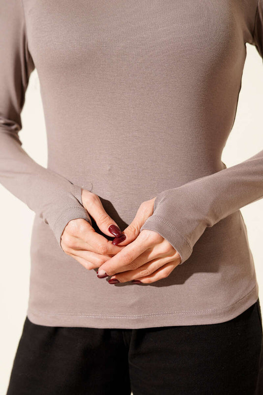 Basic Boat Neck Blouse, Mink