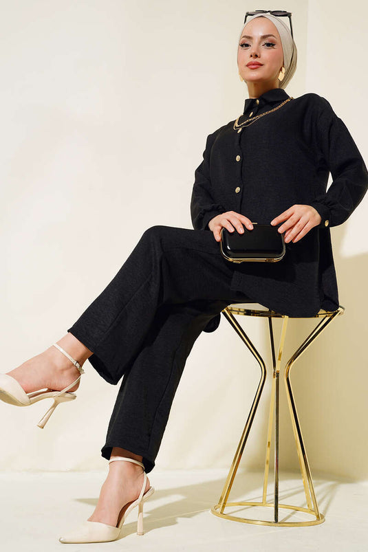 Costume Double Basique En Lin Noir