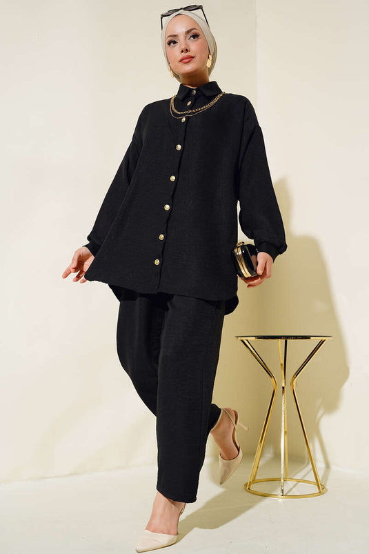 Costume Double Basique En Lin Noir