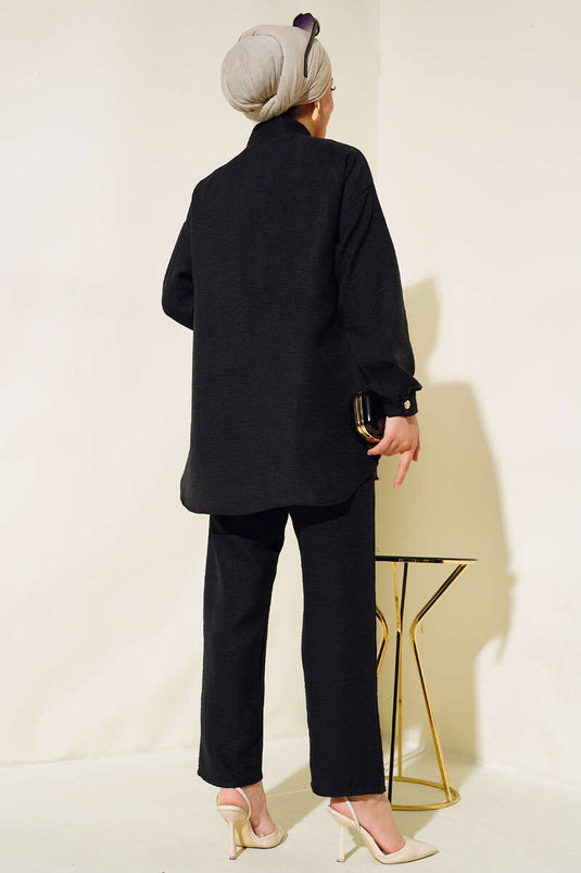 Costume Double Basique En Lin Noir