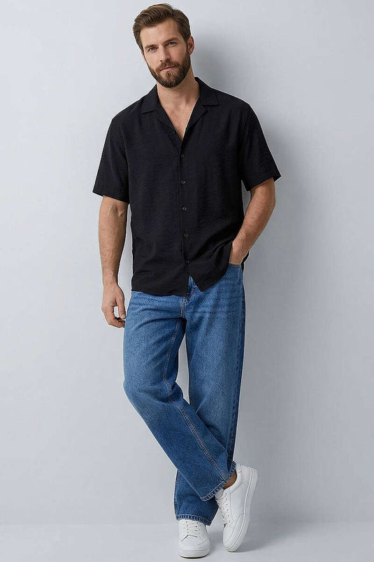 Camicia Uomo Basic Maniche Corte Tensel Nera