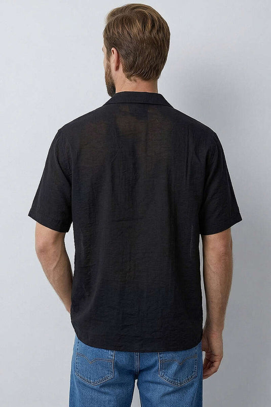 Camicia Uomo Basic Maniche Corte Tensel Nera