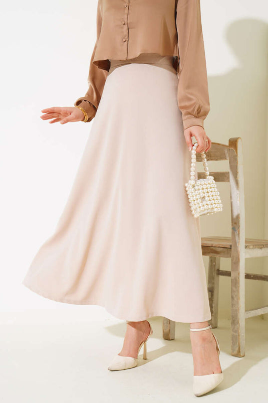 Basic Flared Skirt Beige