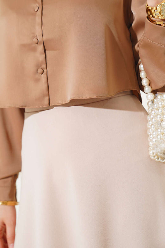 Basic Flared Skirt Beige