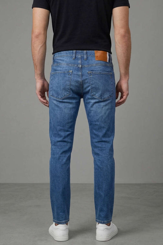 Pantaloni Jeans Uomo Basici in Likra Blu