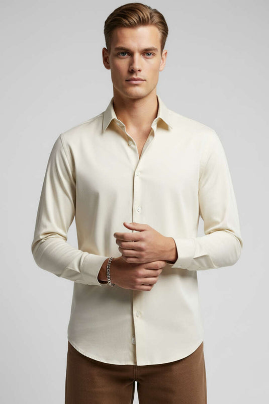 Chemise beige à poignets plats pour homme