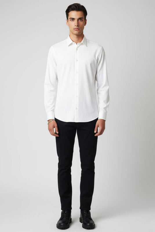 Chemise à poignets basiques pour homme, blanche