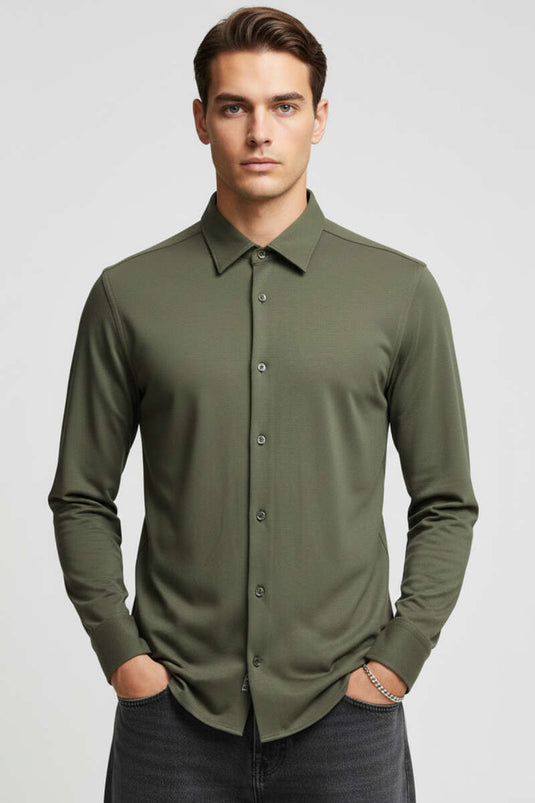 Chemise à poignets basiques pour homme, kaki