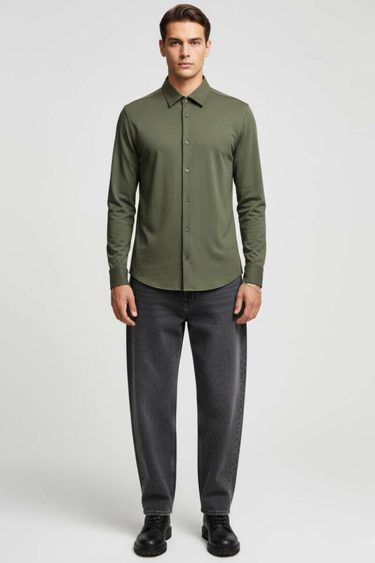 Chemise à poignets basiques pour homme, kaki