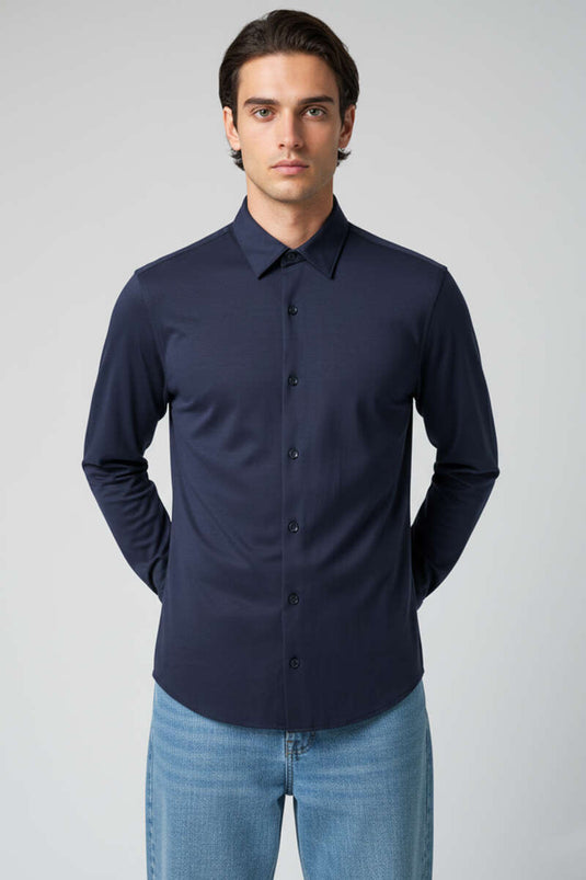 Chemise à poignets basiques pour homme, bleu marine