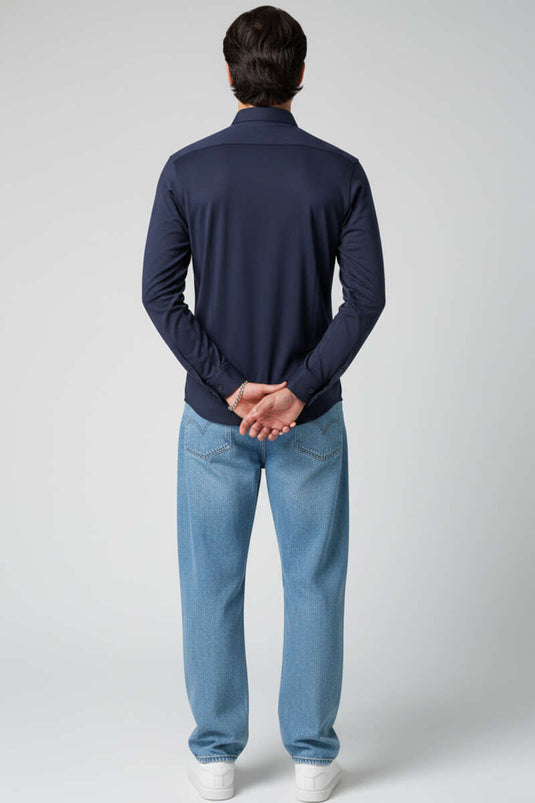 Chemise à poignets basiques pour homme, bleu marine