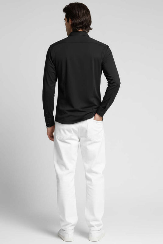 Chemise noire à poignets basiques pour homme
