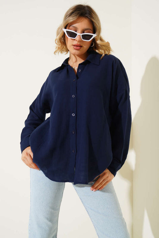 Basic Muslin Shirt Navy Blue