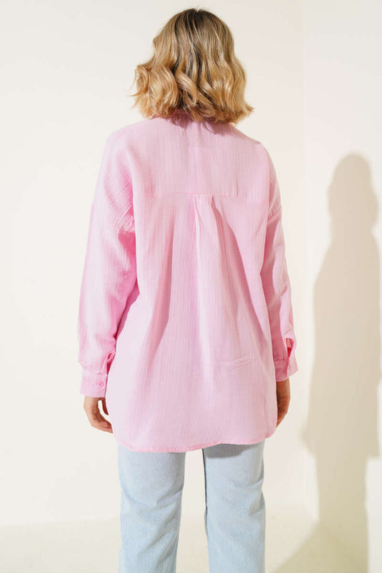 Chemise basique en mousseline rose