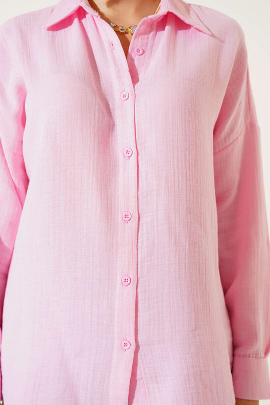 Chemise basique en mousseline rose