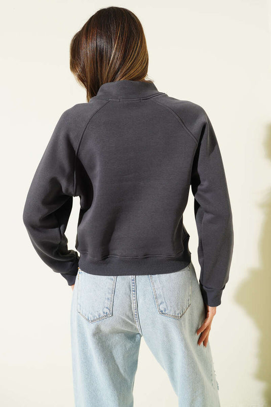 كارديجان قصير أساسي بسحاب أمامي، رمادي داكن