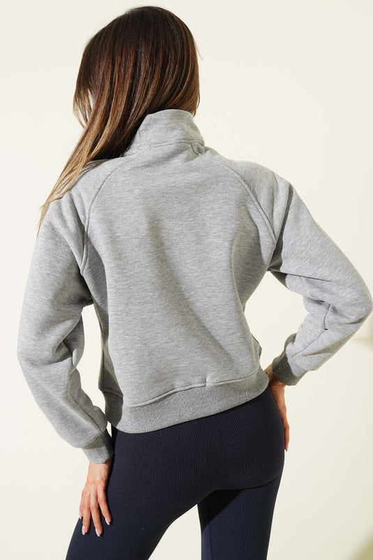 كارديجان قصير رمادي بسحاب أمامي أساسي