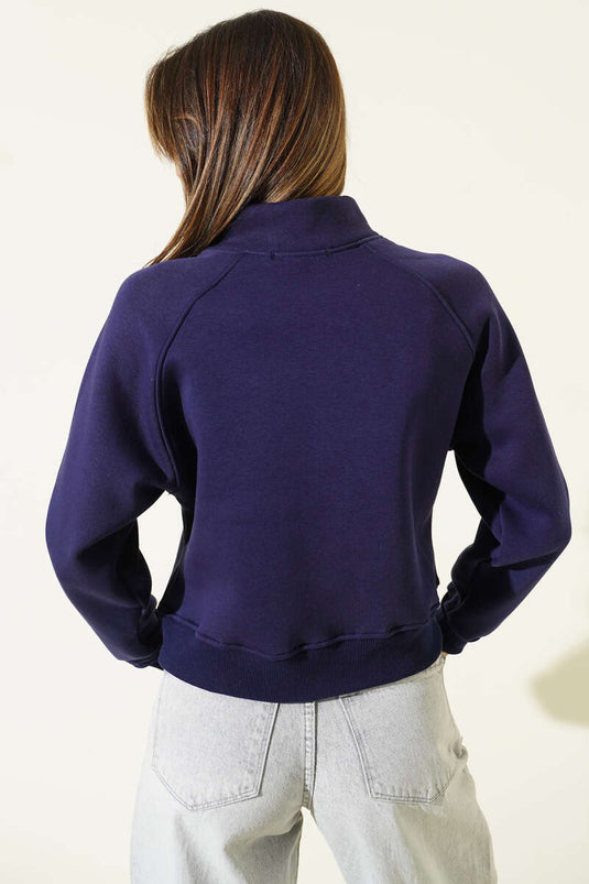 كارديجان قصير أساسي بسحاب أمامي، أزرق داكن