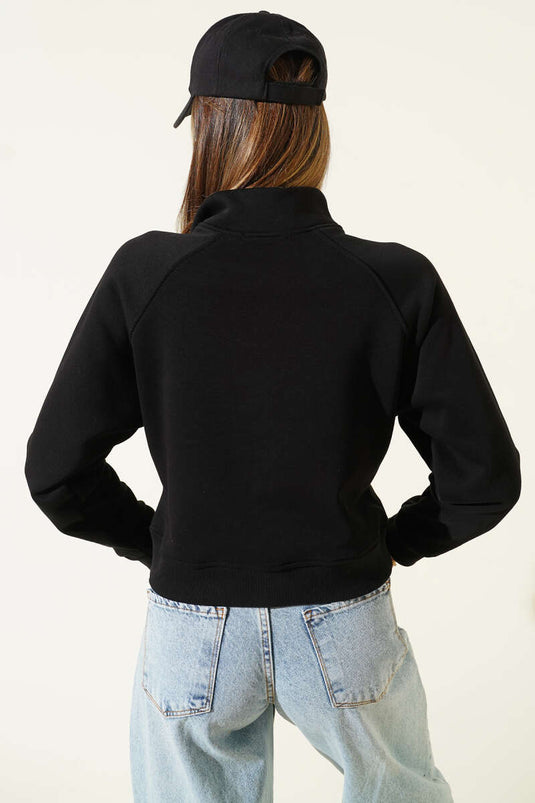 كارديجان قصير أسود بسحاب أمامي