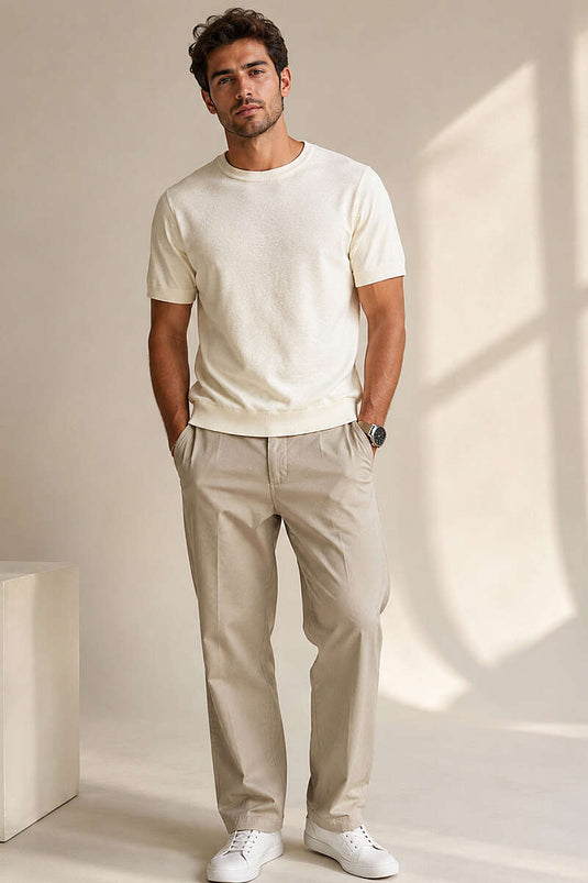 Basic Knit Men's T-shirt Ecru