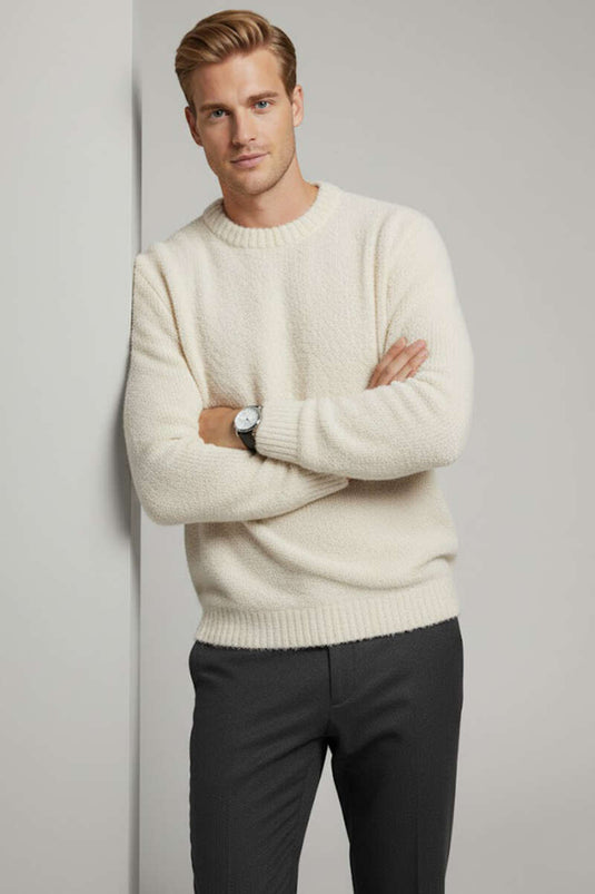 Pull basique en maille pour homme, couleur os