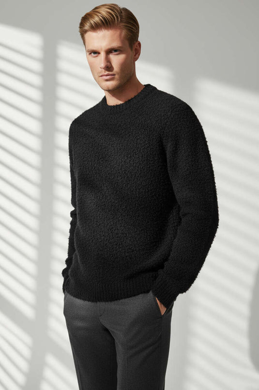 Pull basique en maille pour homme, noir