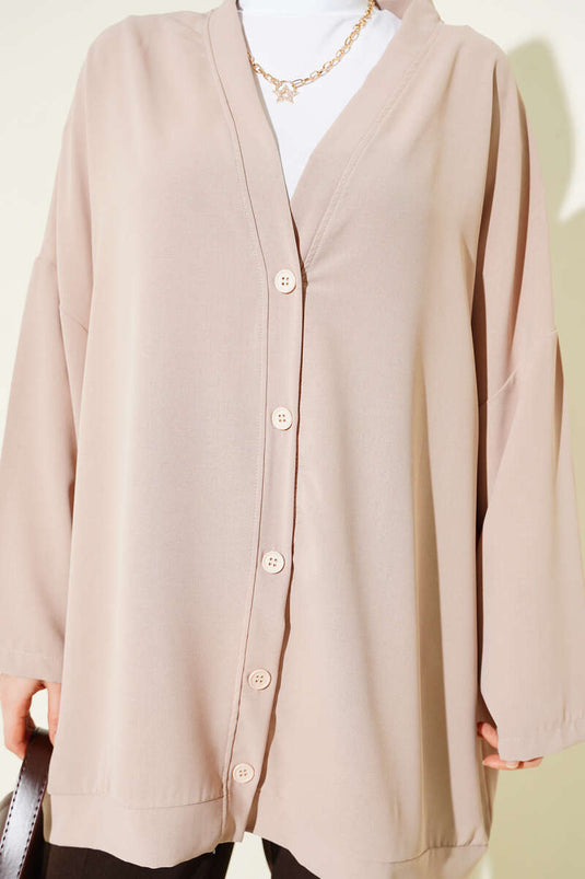 Basic Oversize Buttoned Cardigan Beige