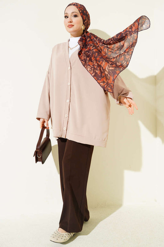 Basic Oversize Buttoned Cardigan Beige