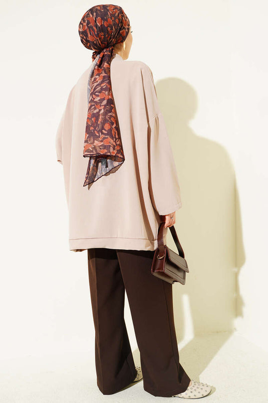 Basic Oversize Buttoned Cardigan Beige