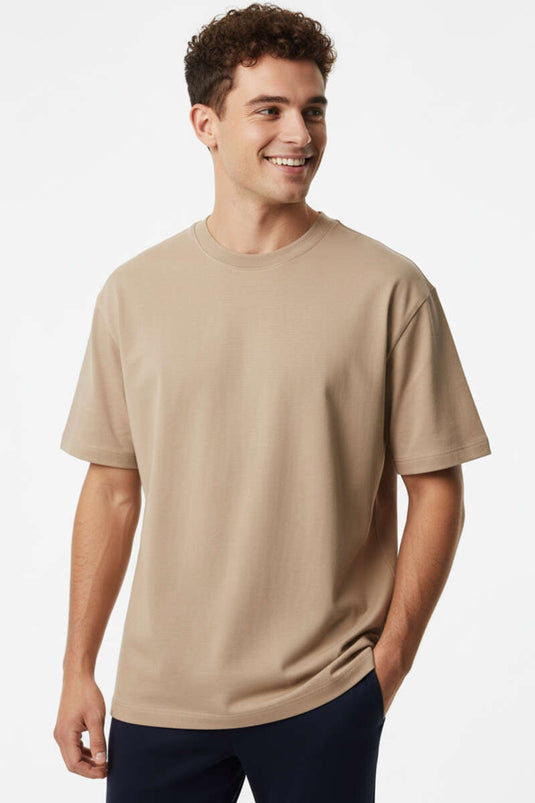 Basic Oversize Erkek T-shirt Camel