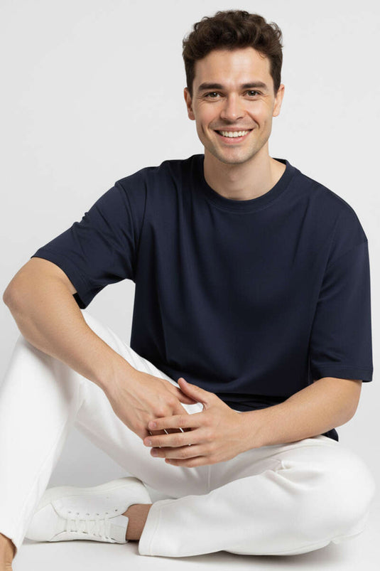 T-shirt basique oversize pour homme, bleu marine