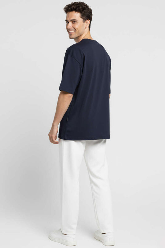T-shirt basique oversize pour homme, bleu marine