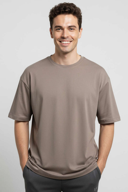 T-shirt basique oversize pour homme, couleur vison