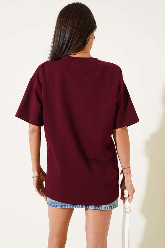 Basic Oversize T-shirt Bordo