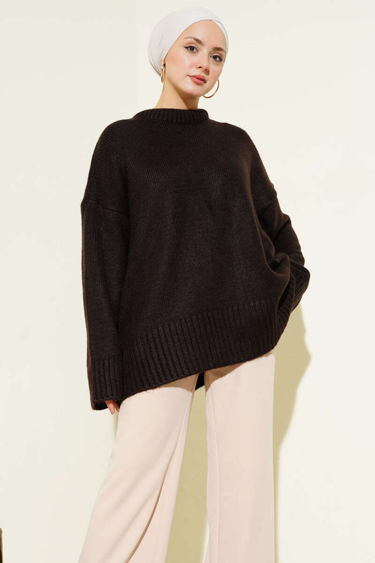 Tunique basique surdimensionnée en tricot marron amer