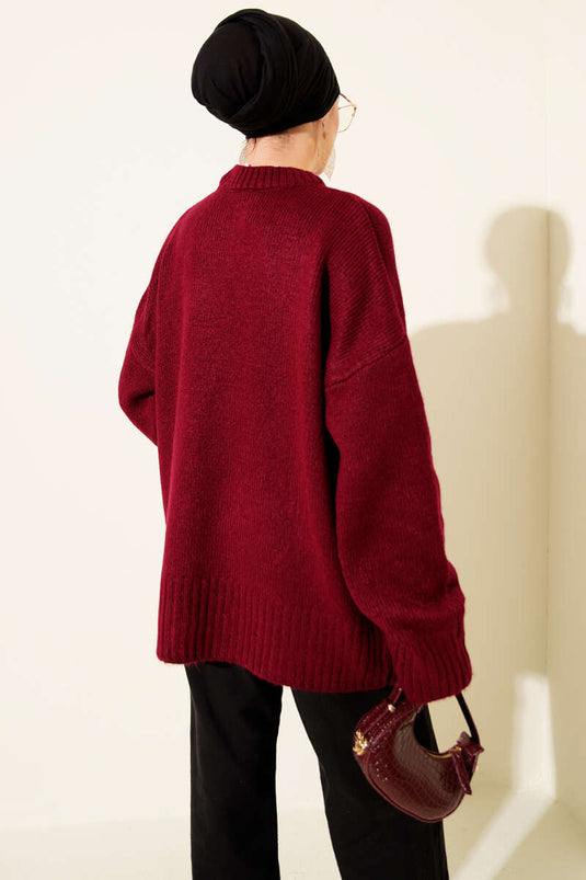 Tunique Tricot Oversize Simple En Rouge Bourgogne Clair