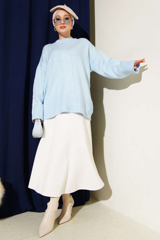 Tunique En Maille Oversize Basique Bleu Bébé