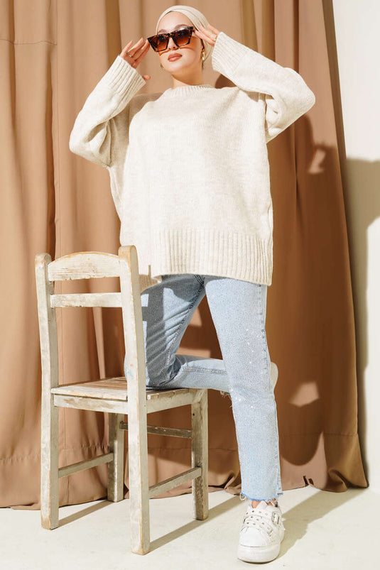 Pull tunique oversize basique beige