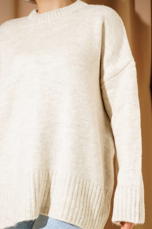 Pull tunique oversize basique beige